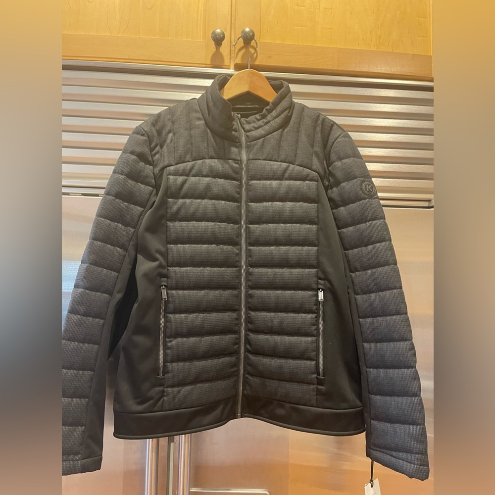 Karl Lagerfeld quilted puffer motorcycle styled coat